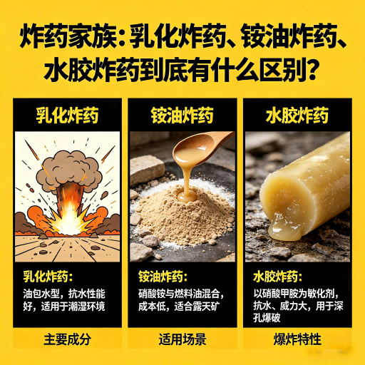 海城炸药家族：乳化炸药、铵油炸药、水胶炸药到底有什么区别？